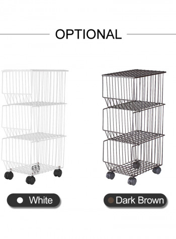 3 Layer Tier Drying Mesh Movable Iron Storage Shelf Basket Metal Rack With Wheels White 42*27.8*30cm