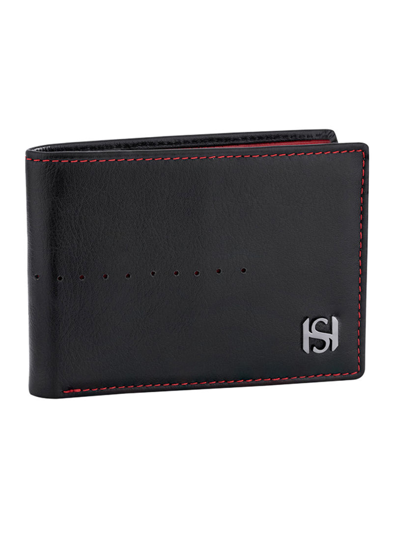 Leather Small Wallet - H SHL MNR33 Black and Red