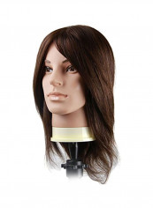 Human Hair Mannequin Head With Clamp Stand Dark Brown/Black/Silver