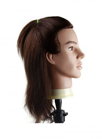 Human Hair Mannequin Head With Clamp Stand Dark Brown/Black/Silver