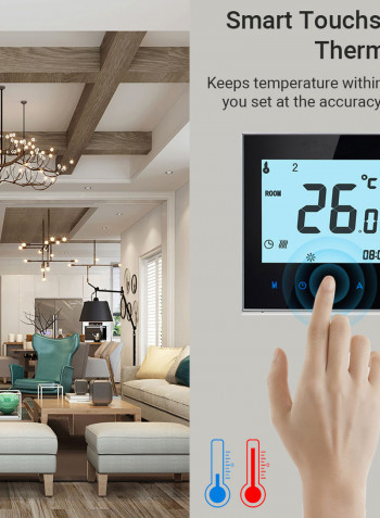 Smart Touchscreen Wi-Fi Programmable Thermostat For Water/Gas Boiler Black 10.50 x 5.80 x 9cm