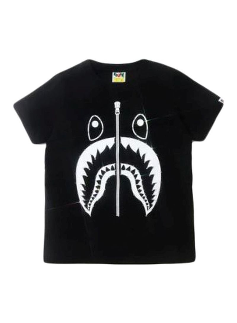 Round Crystal Stone Shark T-shirt Black/White