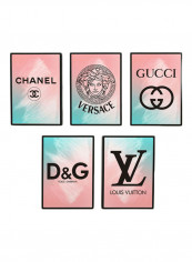 Set Of 5 Fashion Brand Wall Art Posters With Frame Multicolour 30x40cm