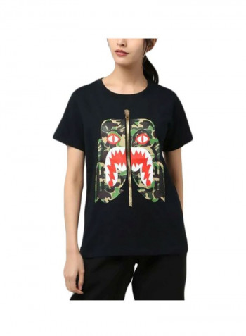 Camo Tiger Printed Round Neck T-Shirt Black/Green/Red