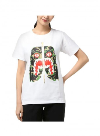 Round Neck Camo Tiger Printed T-shirt White/Green/Red