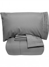 5-Piece Bed-In-A-Bag Solid Comforter And Bedsheet Set Cotton Grey Full