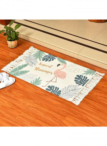 Cartoon Flamingo Pattern Rectangle Supple Tassel Rug Multicolour 60x90cm