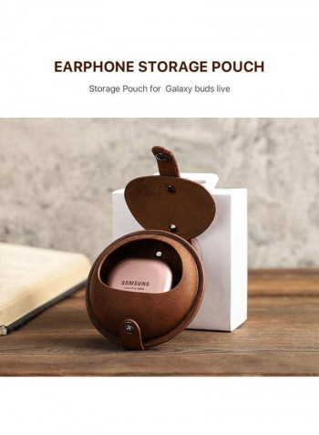 Portable Leather Case For Samsung Galaxy Buds Live Brown