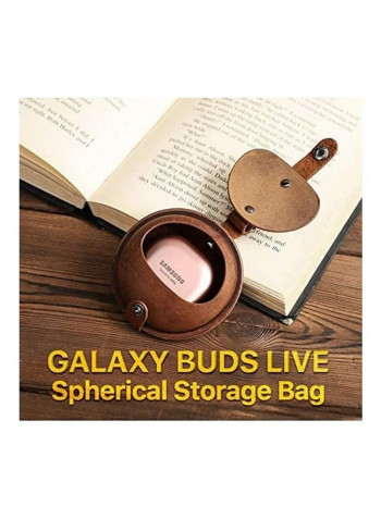 Portable Leather Case For Samsung Galaxy Buds Live Brown