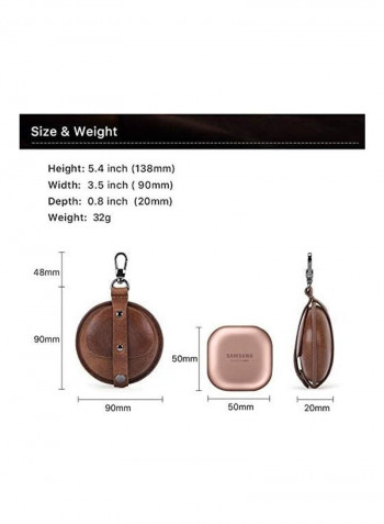 Portable Leather Case For Samsung Galaxy Buds Live Brown