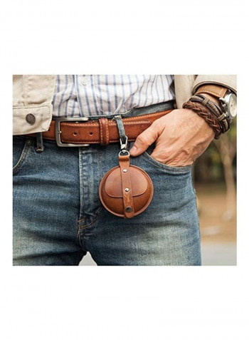 Portable Leather Case For Samsung Galaxy Buds Live Brown
