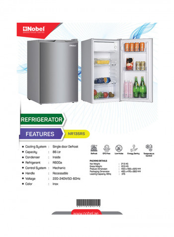 Refrigerator Single Door Inox 90 Ltrs Defrost 90 l 220 W NR135RS Grey