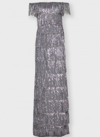 Sequin Tassel Maxi Dress Silver