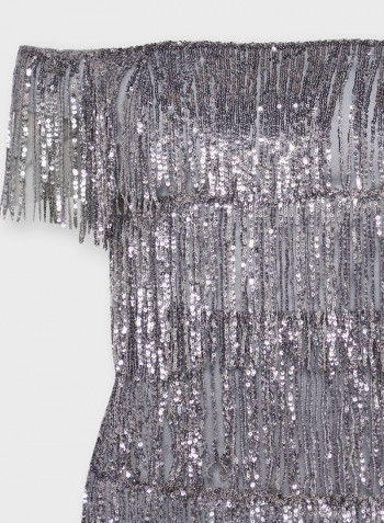 Sequin Tassel Maxi Dress Silver