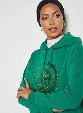 Icons Shield Embroidery Hoodie Green