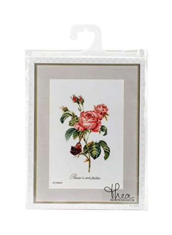 Rose Redoute Cross Stitch Kit White/Peach/Green