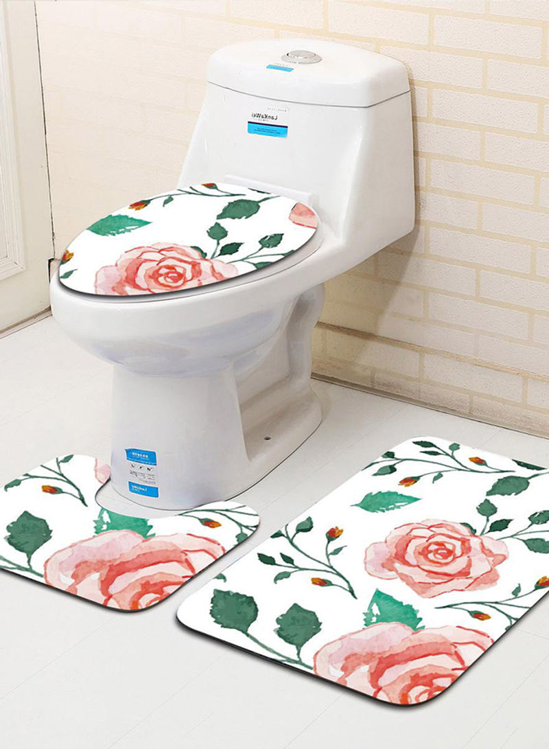 3-Piece Creative Pattern Bathroom Antislip Mat Set Multicolour