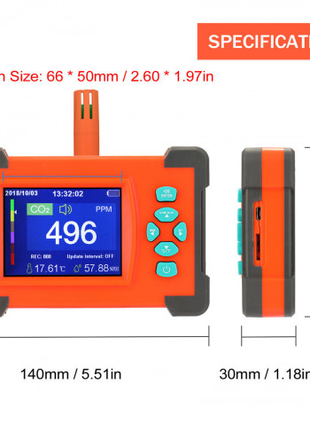 Portable Carbon Dioxide Detector With Storage Case multicolour 26 x 8 x 12cm