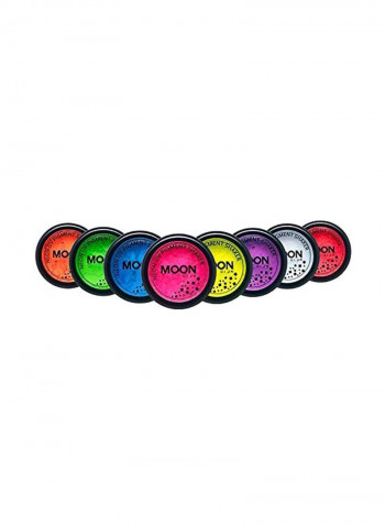 Pack Of 8 Blacklight Neon UV Pigmented Eyeshadow Powder Red/Yellow/Green