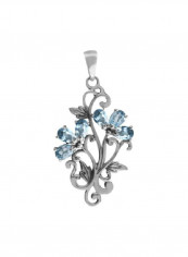 925 Sterling Silver 1.8 Ct Topaz Flower And Leaf Pendant Necklace