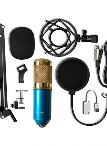 USB Sound Condenser Microphone Card Mount Stand Set 42.00*7.00*24.00cm Blue/Gold