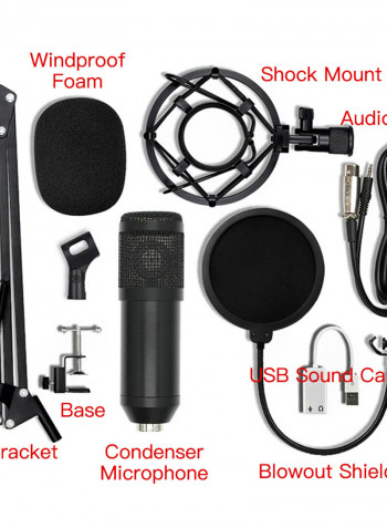 USB Sound Condenser Microphone Card Mount Stand Set 42.00*7.00*24.00cm Blue/Gold