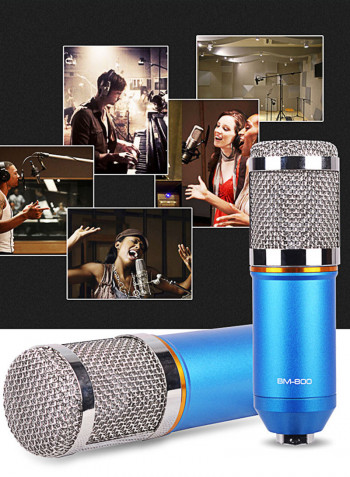USB Sound Condenser Microphone Card Mount Stand Set 42.00*7.00*24.00cm Blue/Gold