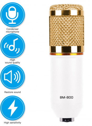 USB Sound Condenser Microphone Card Mount Stand Set 42.00*7.00*24.00cm Blue/Gold