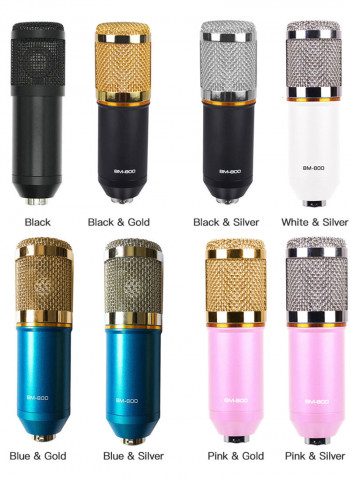 USB Sound Condenser Microphone Card Mount Stand Set 42.00*7.00*24.00cm Blue/Gold
