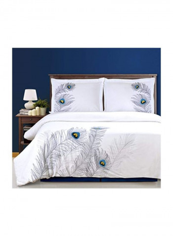3-Piece Embroidered Cotton Duvet Cover Set White/Blue/Black Full/Queen