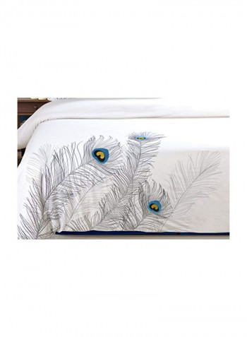 3-Piece Embroidered Cotton Duvet Cover Set White/Blue/Black Full/Queen