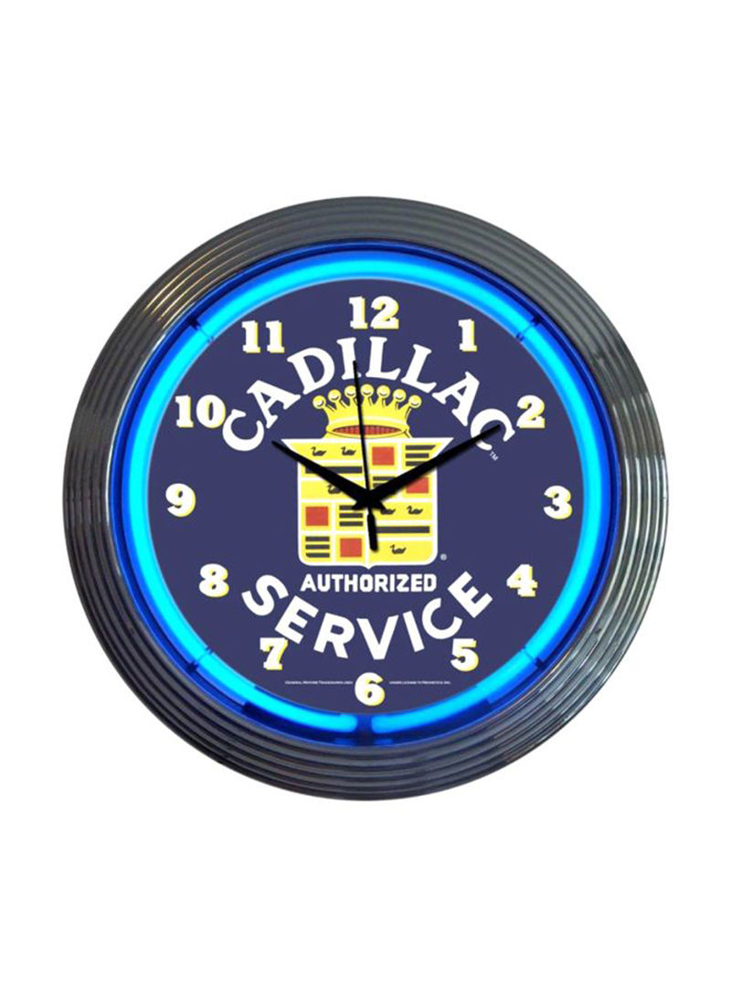 Cadillac Service Printed Analog Wall Clock Blue/Black/Yellow 15inch