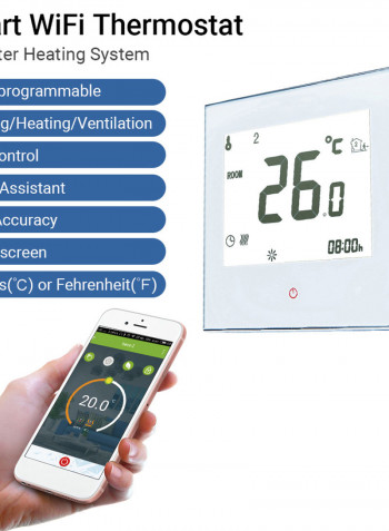 Smart Touchscreen Wi-Fi Programmable Thermostat For Water Heating System White 10.50 x 5.80 x 9cm