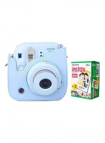 Instax Mini 8 Instant Film Camera Blue With 20 Film Sheets And Leather Carry Case