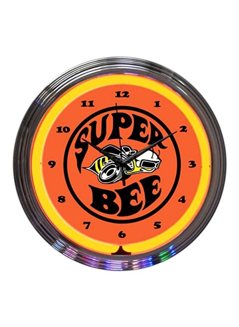 Super Bee Neon Wall Clock Orange/Black/Silver 15inch