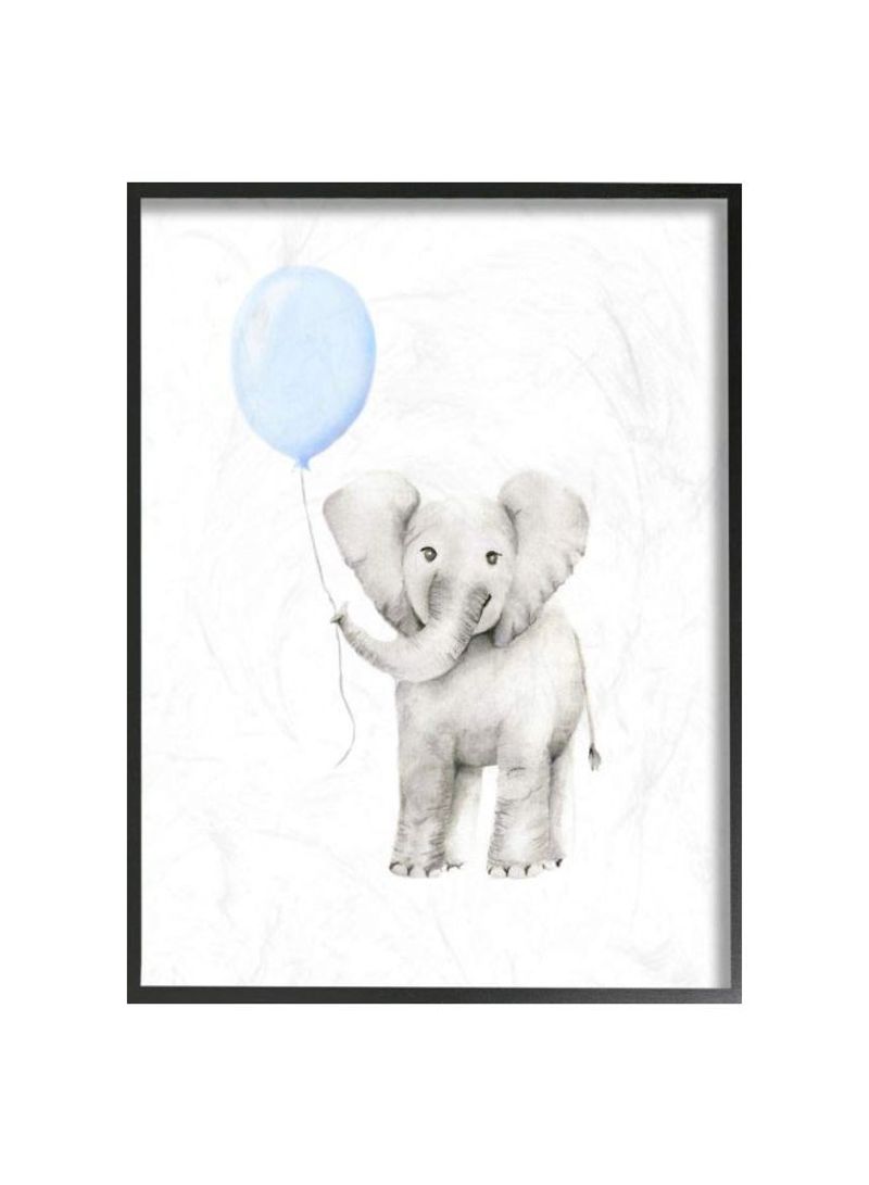 Elephant With Balloon Wall Art With Frame White/Grey/Blue 11x1.5x14inch