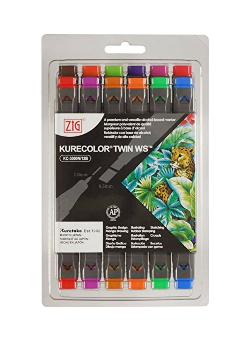 12-Piece Twin Sided Permanent Marker Set Red/Blue/Green