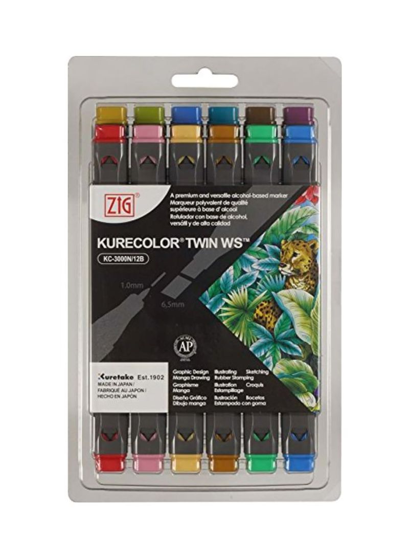12-piece Professional Quality Graphic Marker With Twin Tips Dull Colours