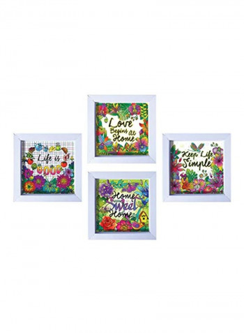 4-Piece Colour Frame Art White/Green/Purple
