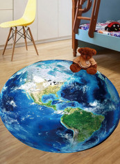 Creative Earth Print Round Shape Soft Mat Blue/Green 140X140centimeter