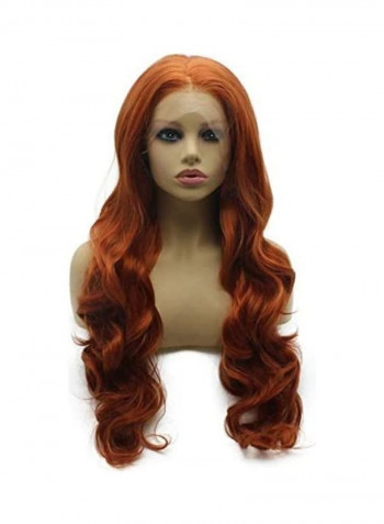 Long Burgundy Body Wavy Synthetic Lace Front Wig Red 8inch