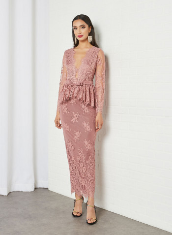 Peplum Lace Dress Pink