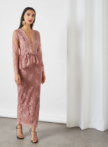 Peplum Lace Dress Pink