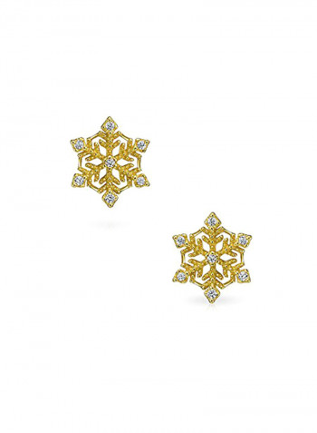 925 Sterling Silver Gold Plated Snowflake Stud Earrings