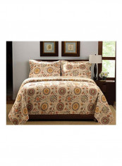 2-Piece Printed Cotton Quilt Set Beige/Yellow/Brown Twin