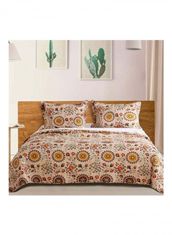 2-Piece Printed Cotton Quilt Set Beige/Yellow/Brown Twin