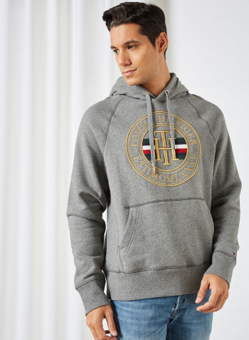 Logo Icons Embroidery Hoodie Dark Grey Heather