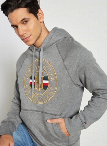 Logo Icons Embroidery Hoodie Dark Grey Heather