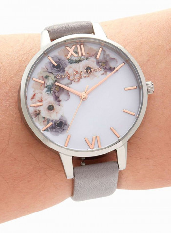 Women's Leather Watercolour Florals Demi Dial Analog Watch OB16PP56