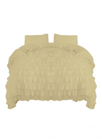 3-Piece Ruffled Egyptian Cotton Duvet Cover Set Beige King